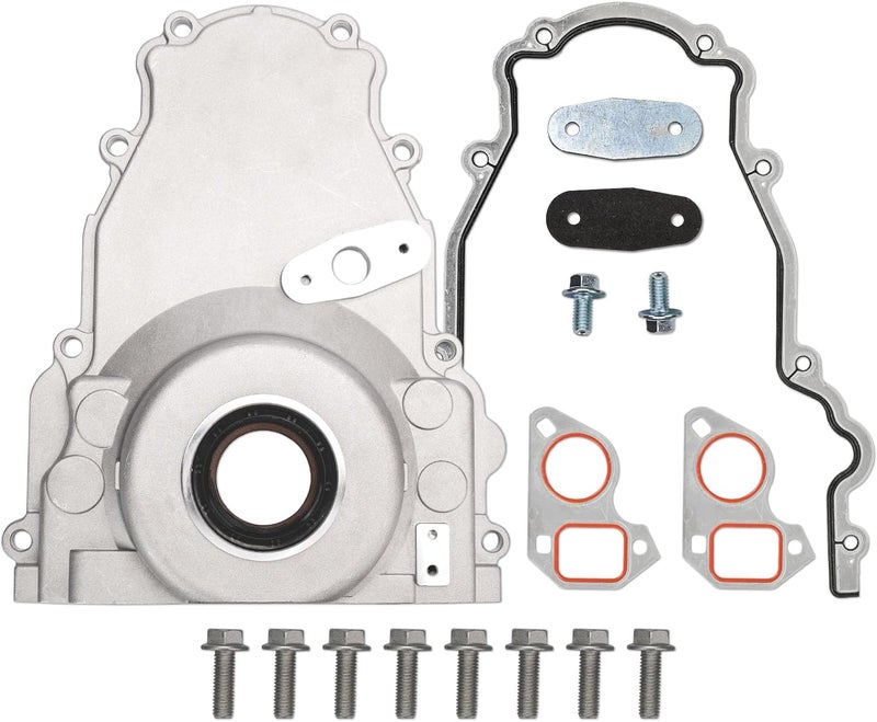 CHARMKER LS Front Timing Cover w/Gaskets bolts kit Compatible with LS2 LS3 Gen Ⅳ LSx Non-VVT 4.8L 5.3L 6.0L 6.2L Engines Replace 12633906 12600326 Aluminum Parts - Image 1